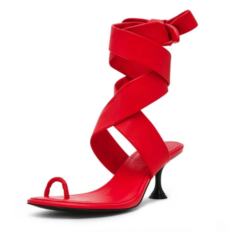 FSJ Bright Red Spiral Wrap Heel Sandal